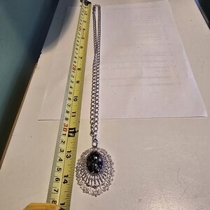 Vintage Elegant Silver and Black Pendant Necklace